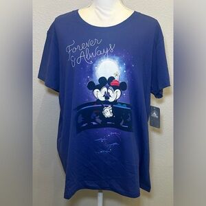Disney Plus Size 2X Royal Blue Mickey & Minnie Forever & Always Graphic Tee NEW